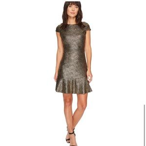 Michael Kors Gold Foil Flounce dress  XS